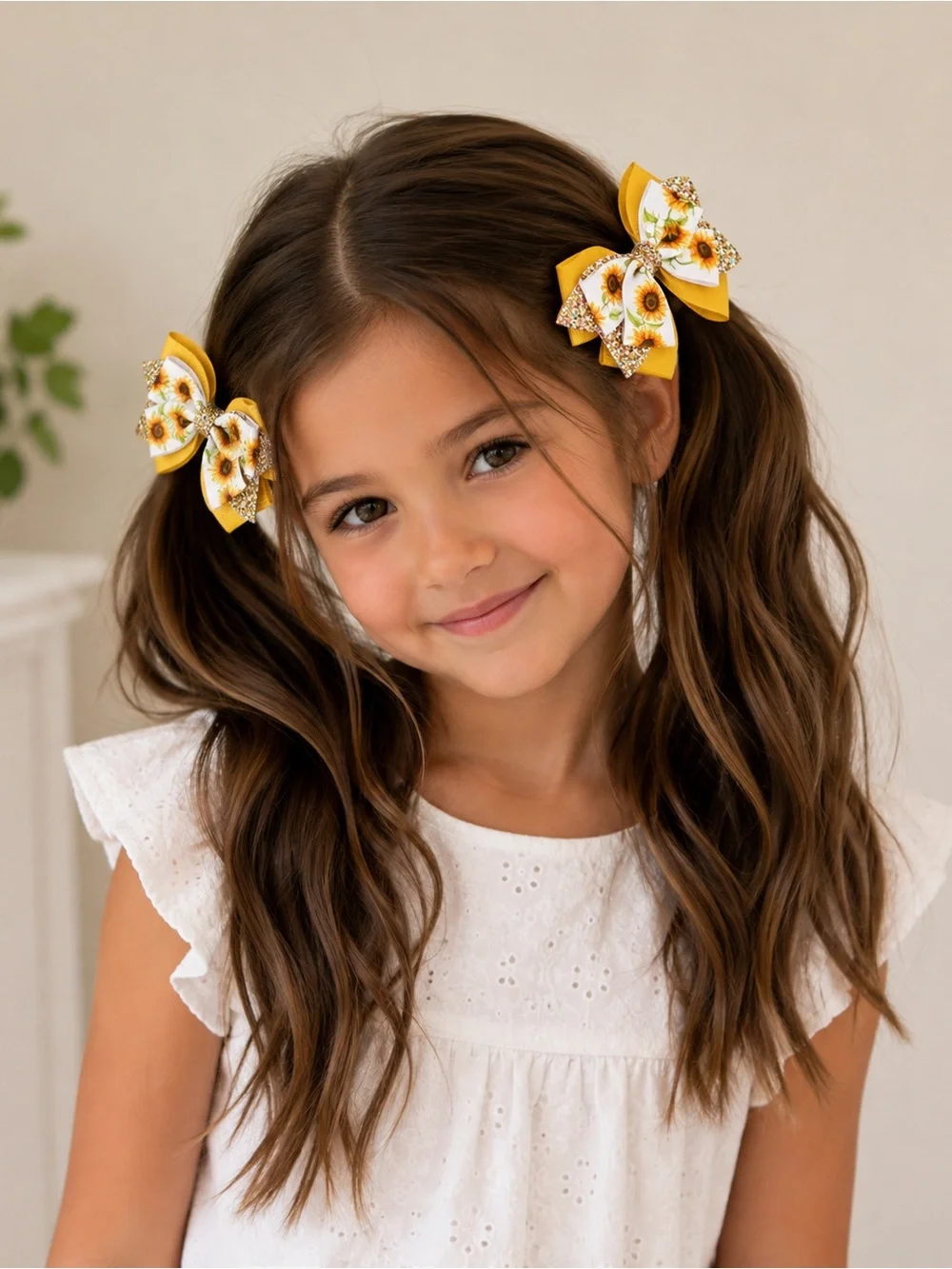 Sunflower Handmade Yellow Hair Bows set
